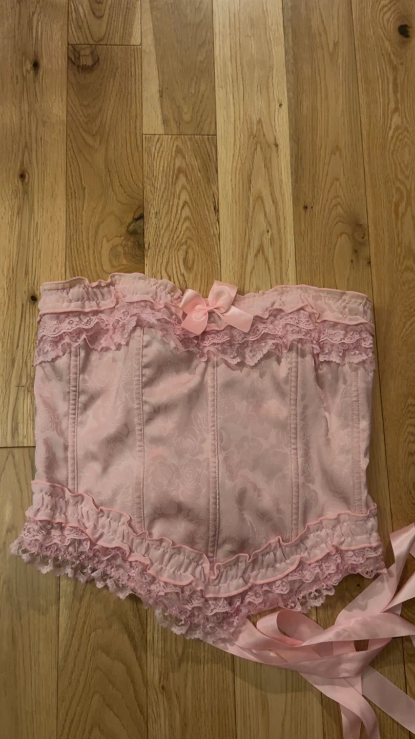 Dollskill Pink Corset Style Waist Cincher with Lace Trim - photo 2