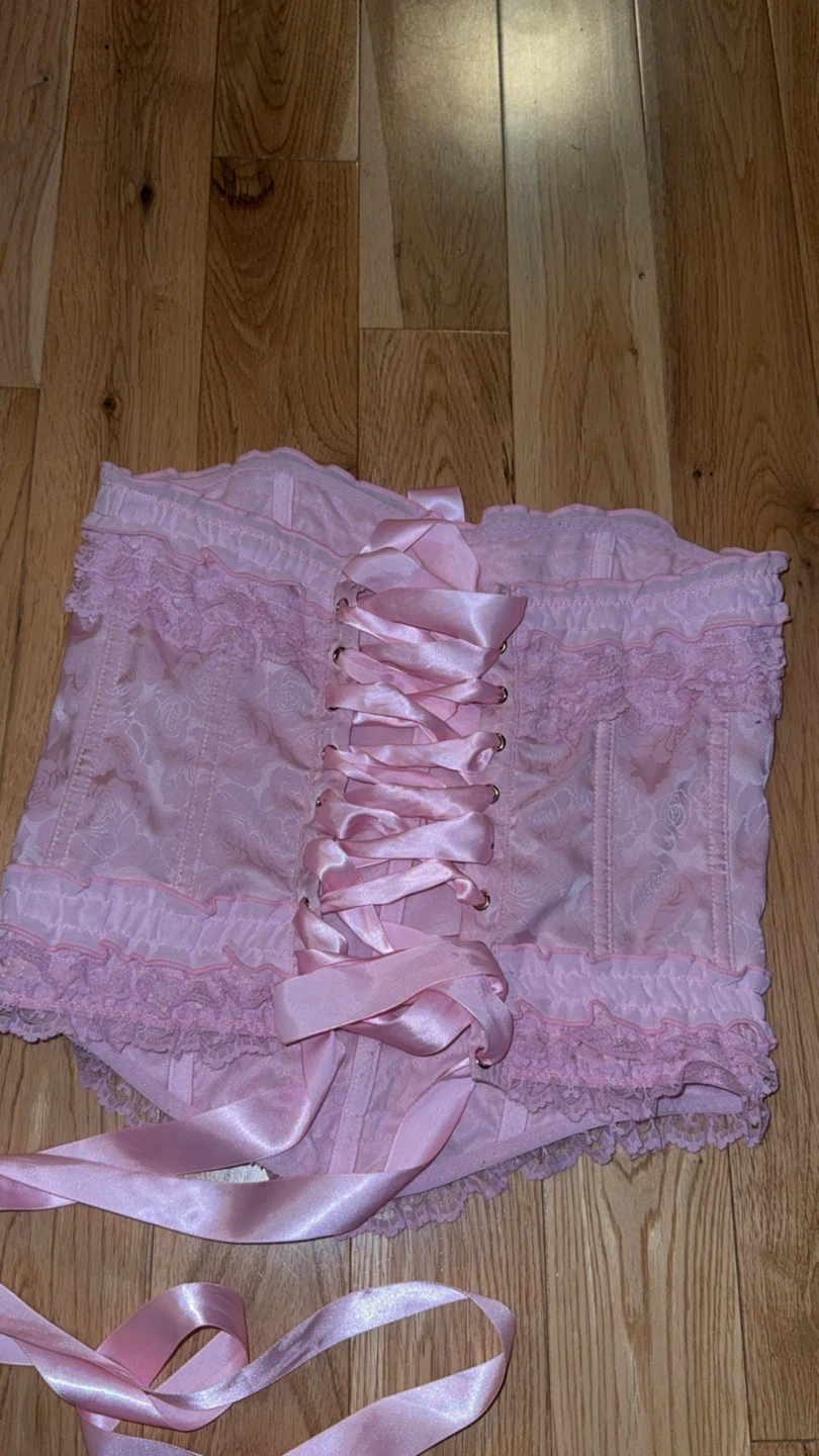 Dollskill Pink Corset Style Waist Cincher with Lace Trim - photo 3