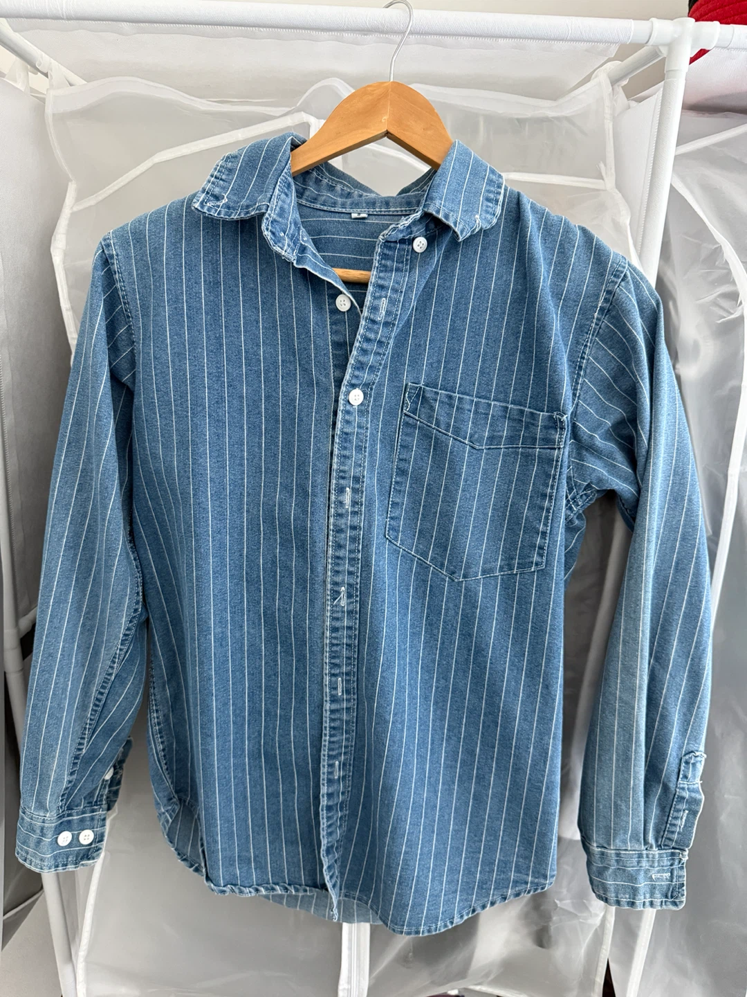 Denim Striped Button-Up Shirt