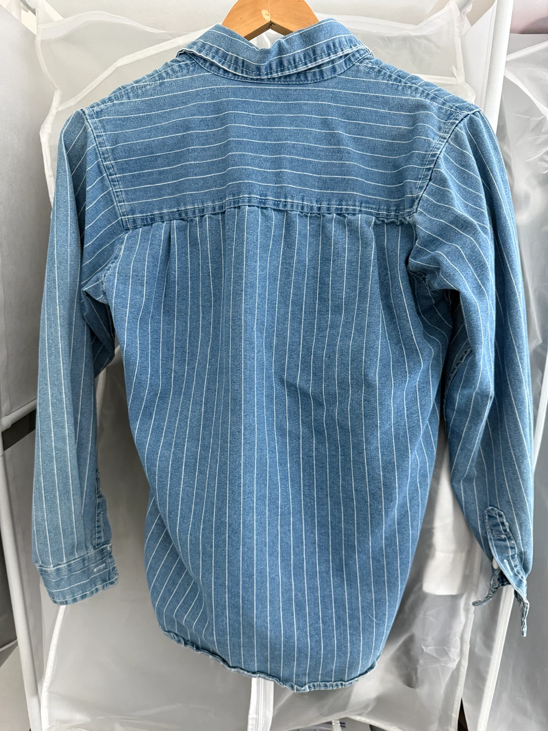 Denim Striped Button-Up Shirt - photo 2