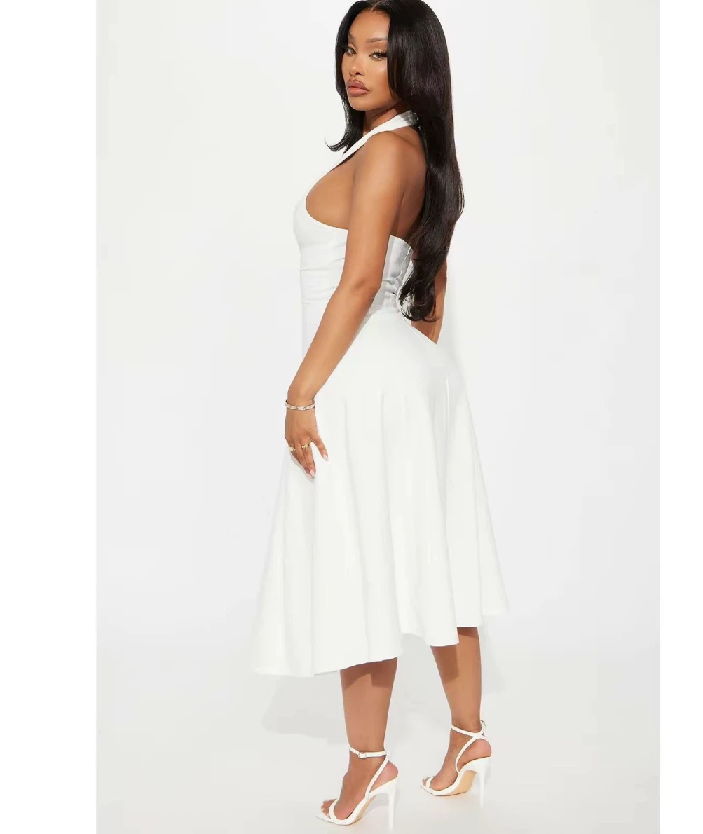 White Halter Neck Midi Dress - photo 2