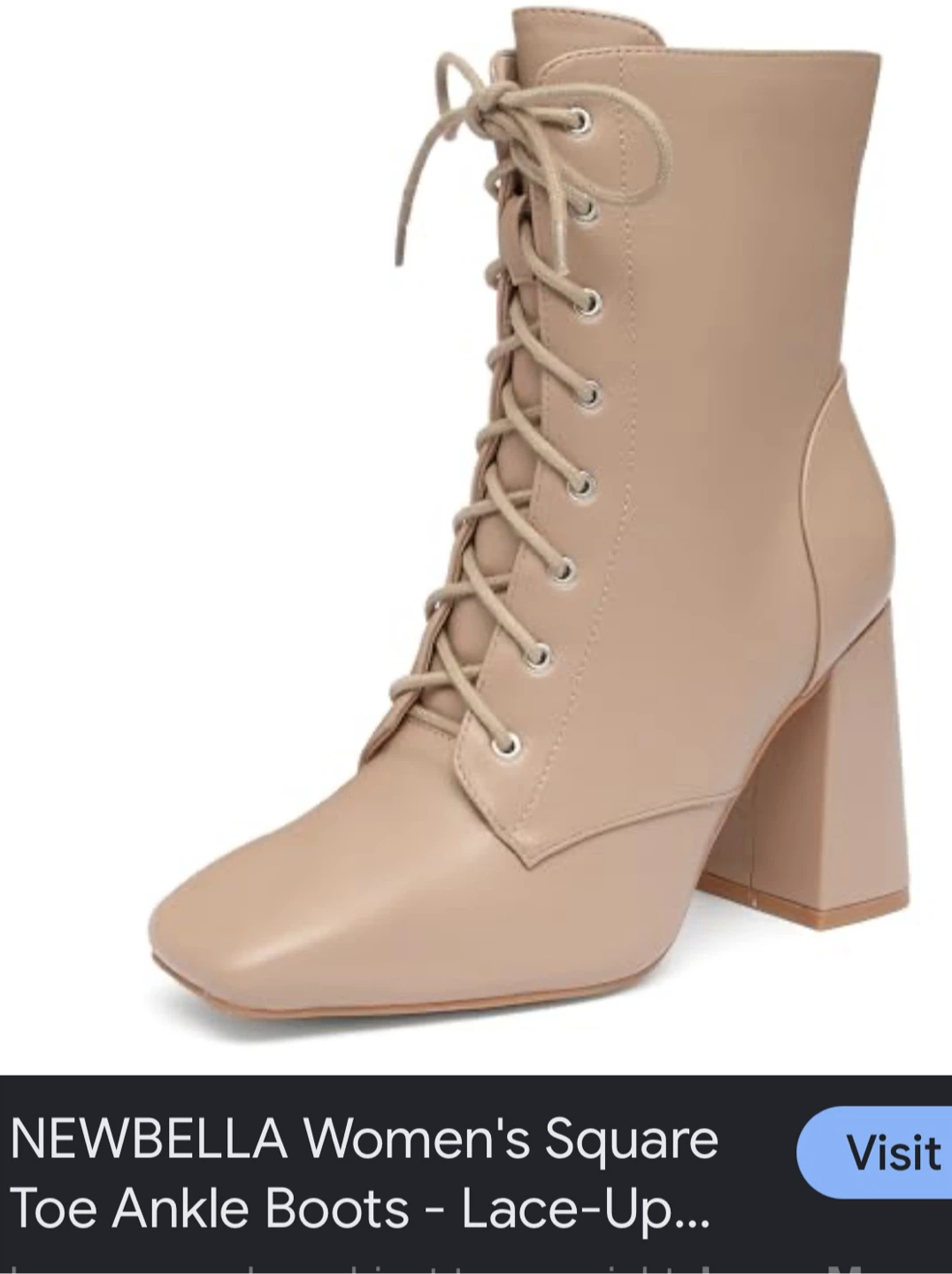NEWBELLA Women's Square Toe Lace-Up Ankle Boots