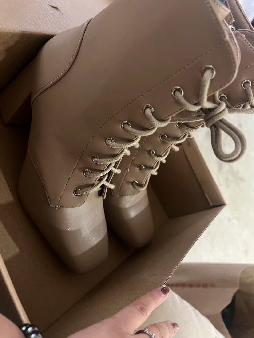 NEWBELLA Women's Square Toe Lace-Up Ankle Boots - photo 2