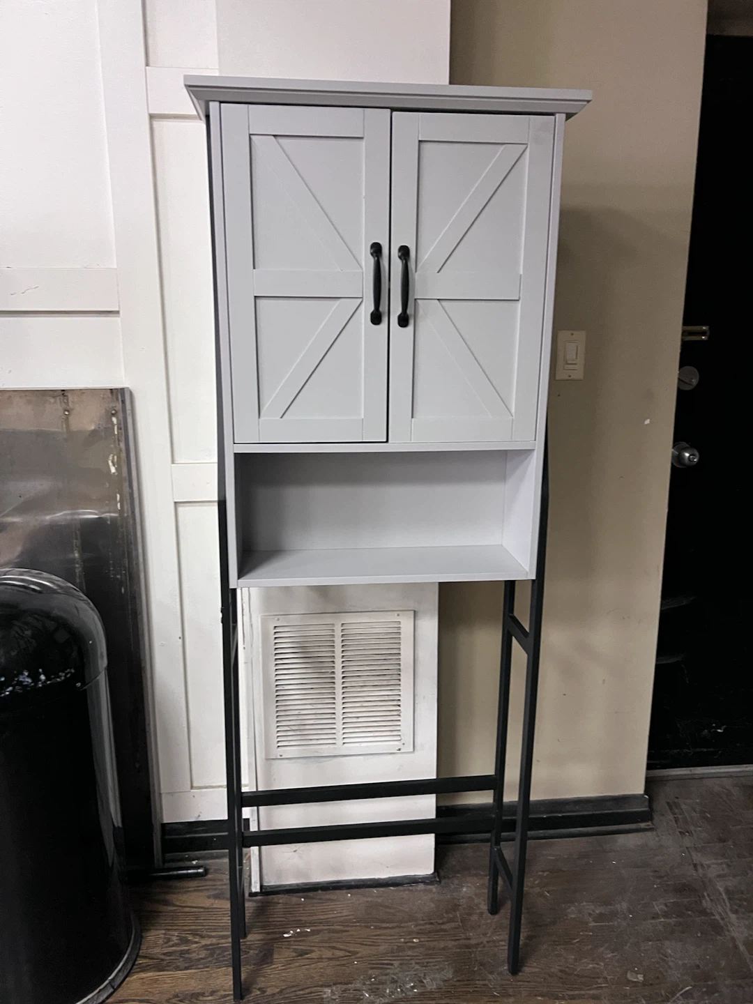 Gray Barn Door Style Bathroom Storage Cabinet