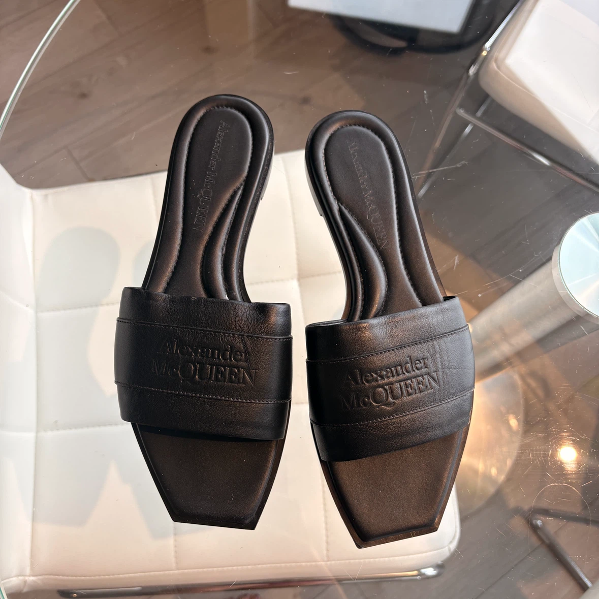 Alexander McQueen Black Leather Slides