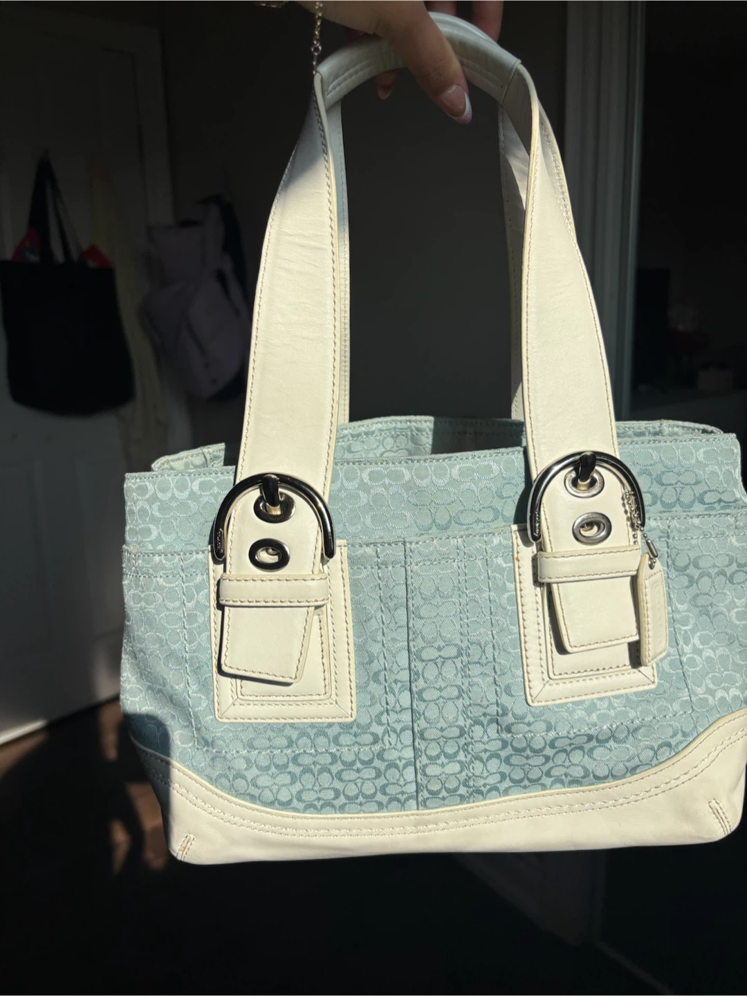 Blue and white Coach soho Tote Bag