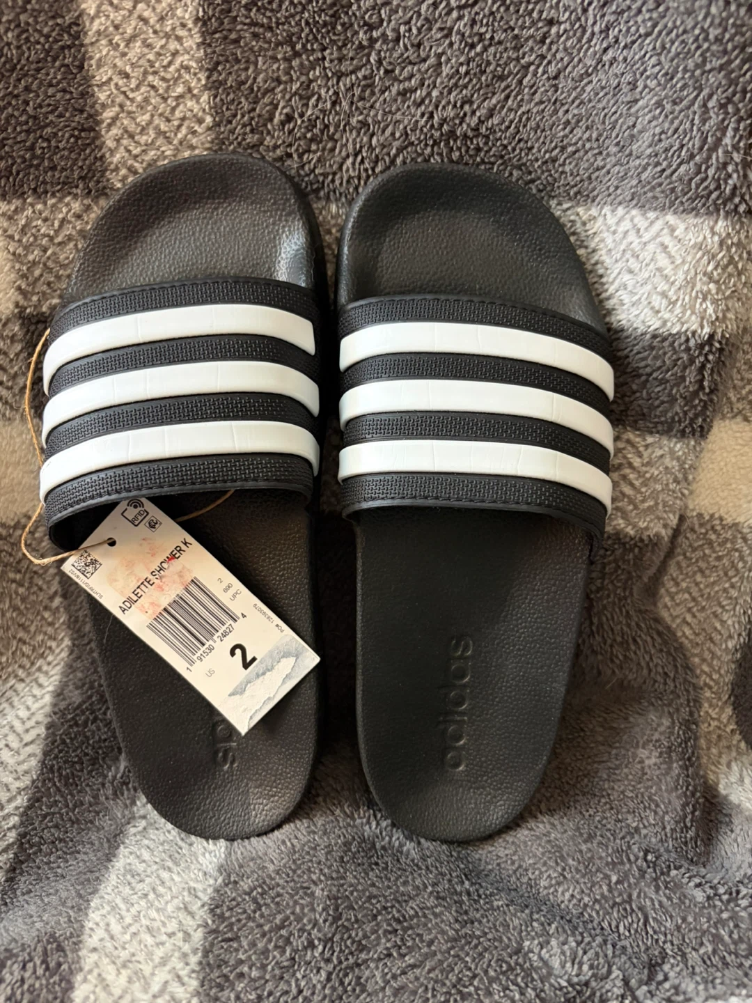 Adidas Adilette Shower Slides Black Size 2