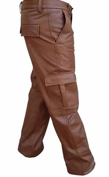 Brown Faux Leather Cargo Pants