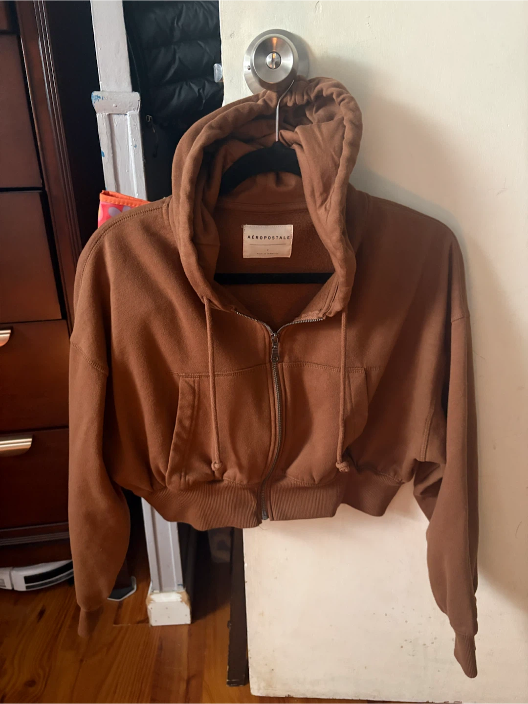 Aeropostale Brown Cropped Zip-Up Hoodie