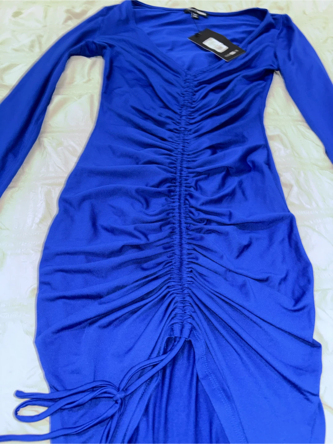 Fashion Nova Ruched Long Sleeve Dress Royal Blue XS