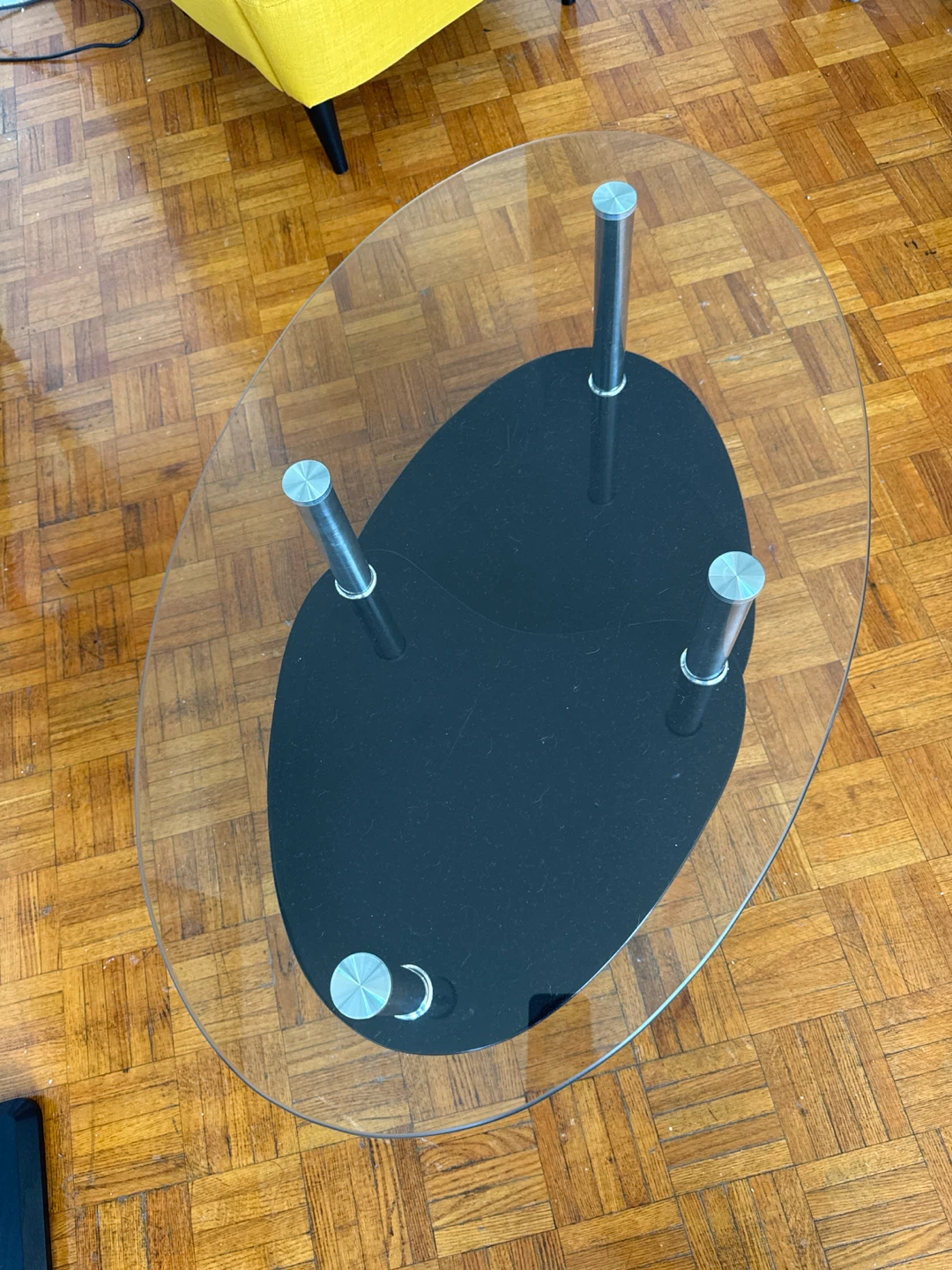 Oval Glass Coffee Table with Black Shelf - photo 2