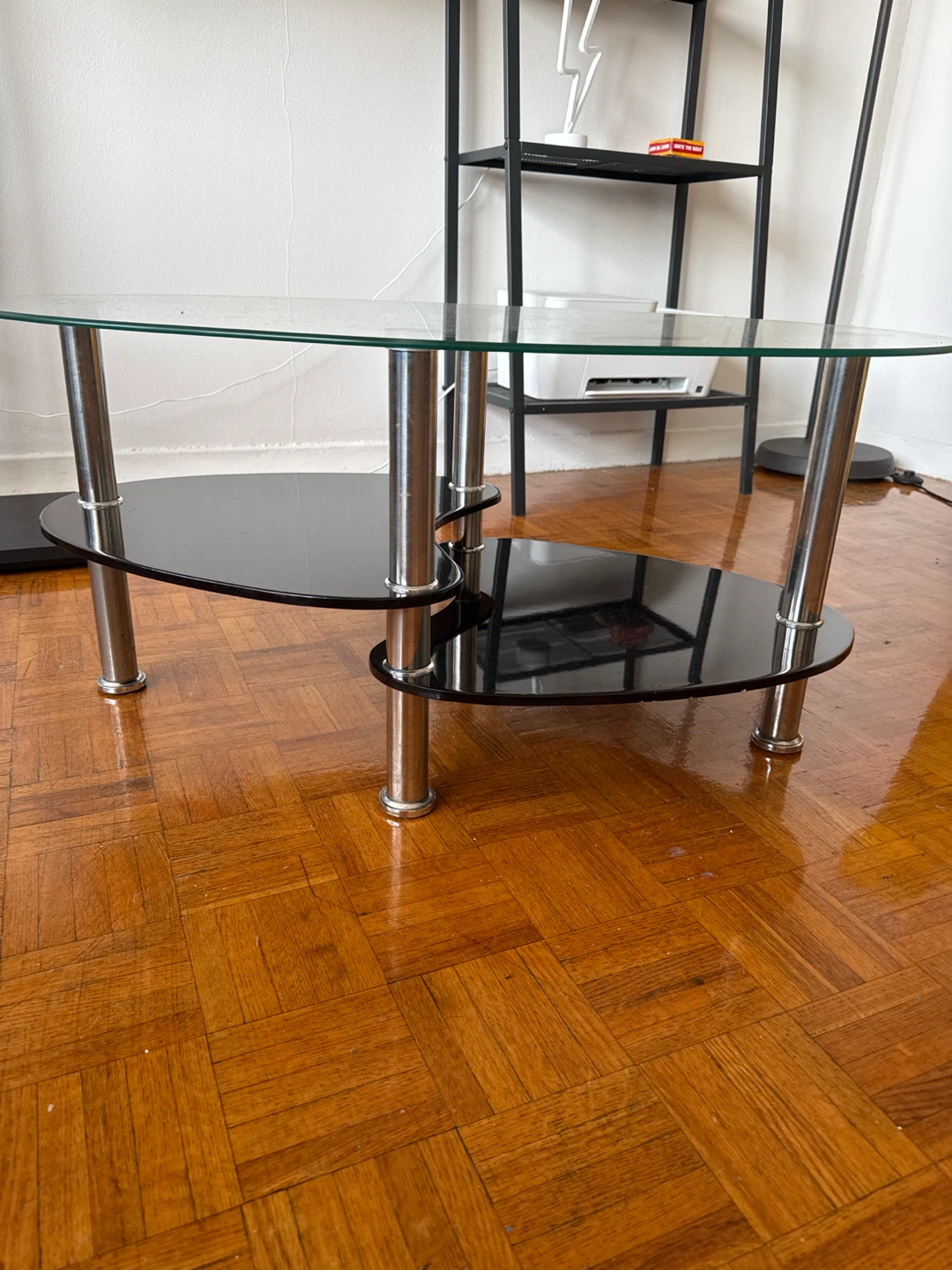Oval Glass Coffee Table with Black Shelf - photo 3
