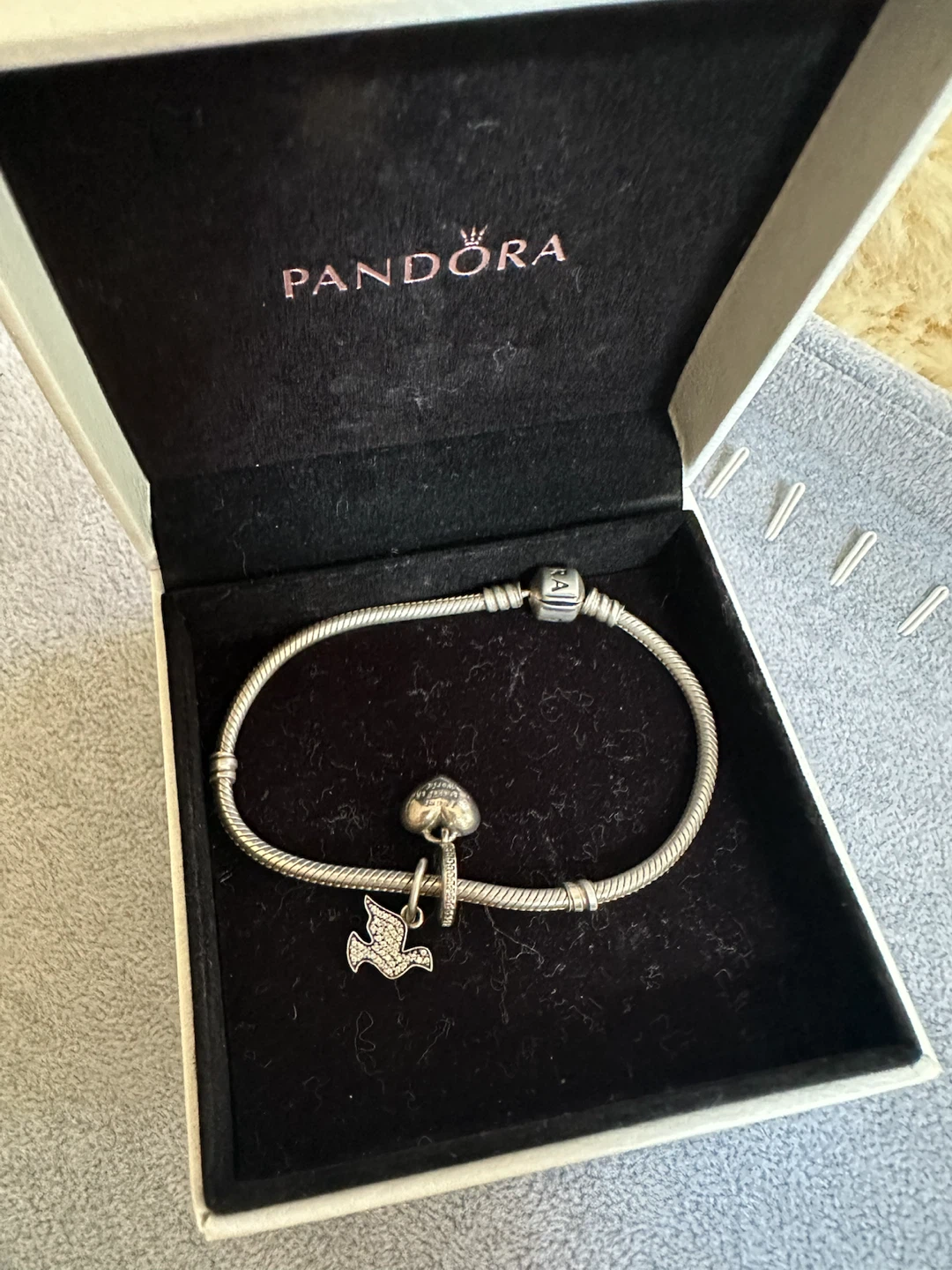 Pandora Silver Bracelet 8” with Dove and Heart Charms - photo 2
