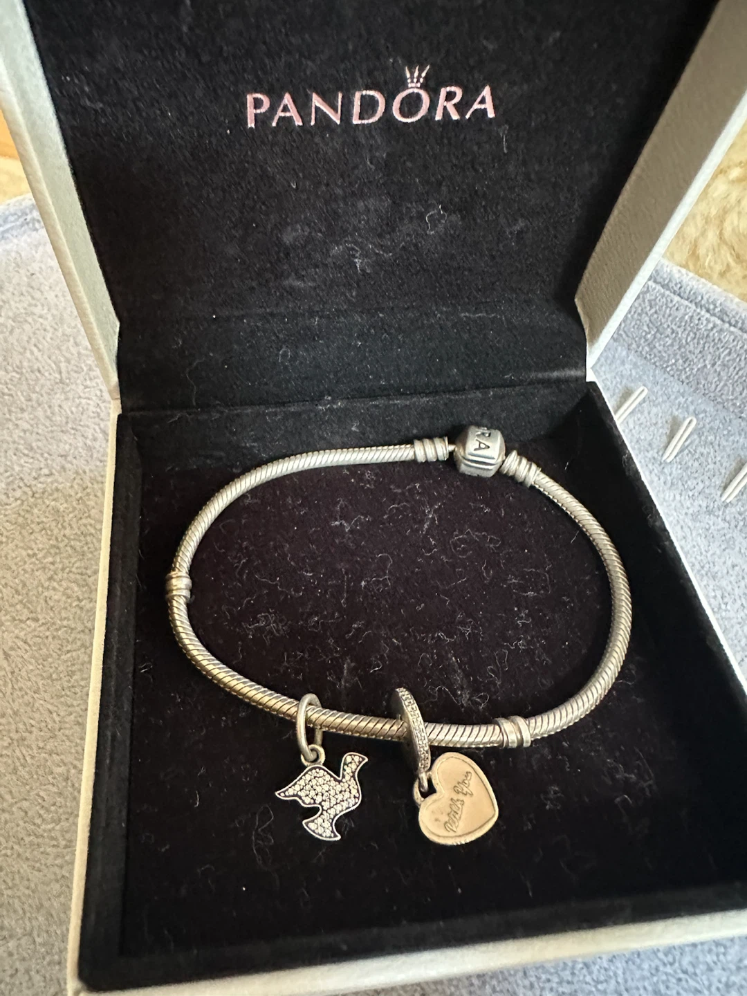 Pandora Silver Bracelet 8” with Dove and Heart Charms - photo 3
