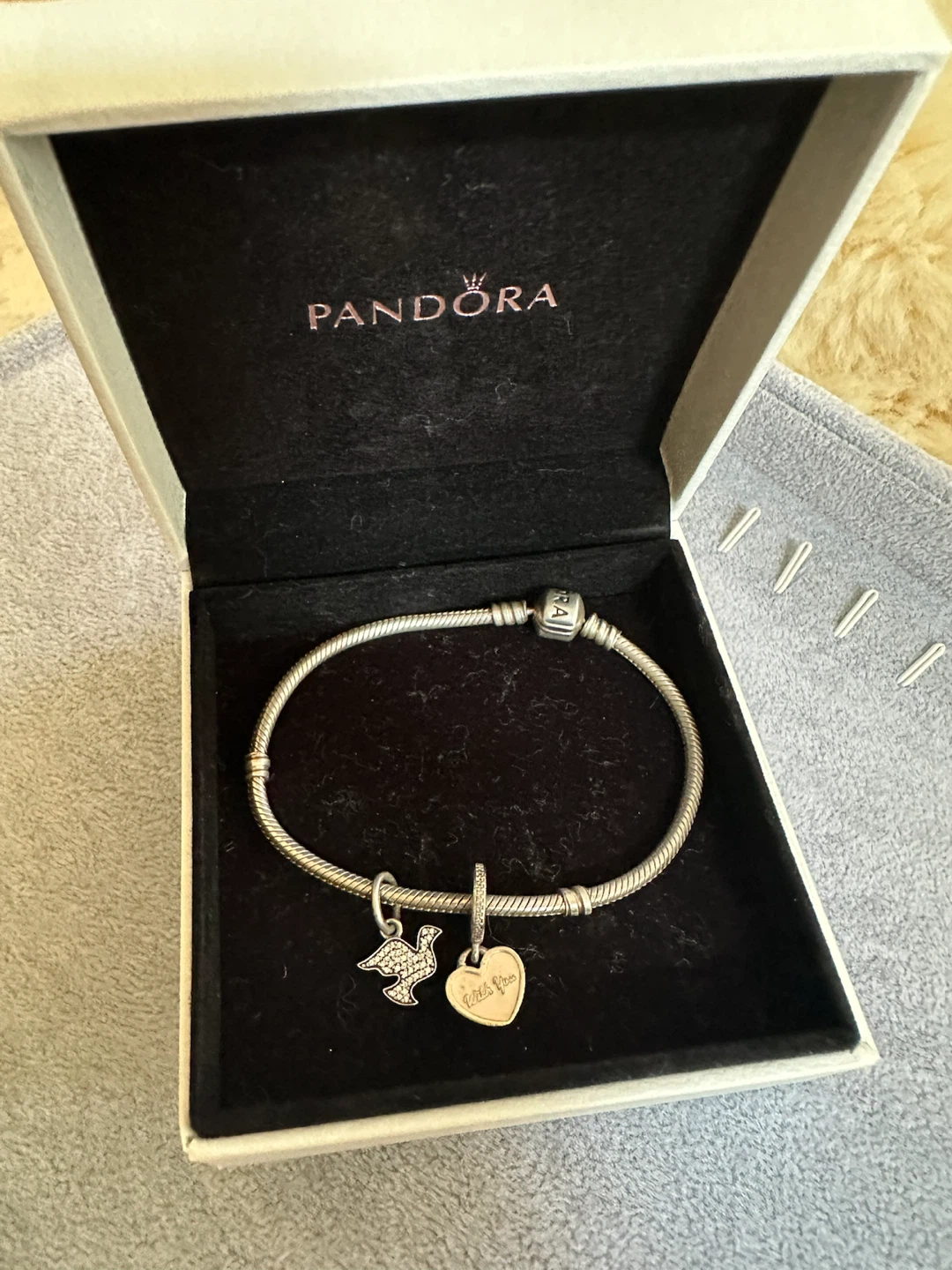 Pandora Silver Bracelet 8” with Dove and Heart Charms - photo 5