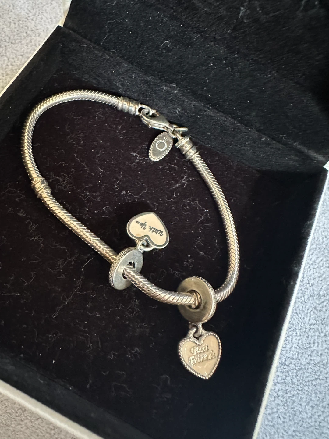 Pandora Sterling Silver Bracelet 7”with 2 Heart Charms - photo 2