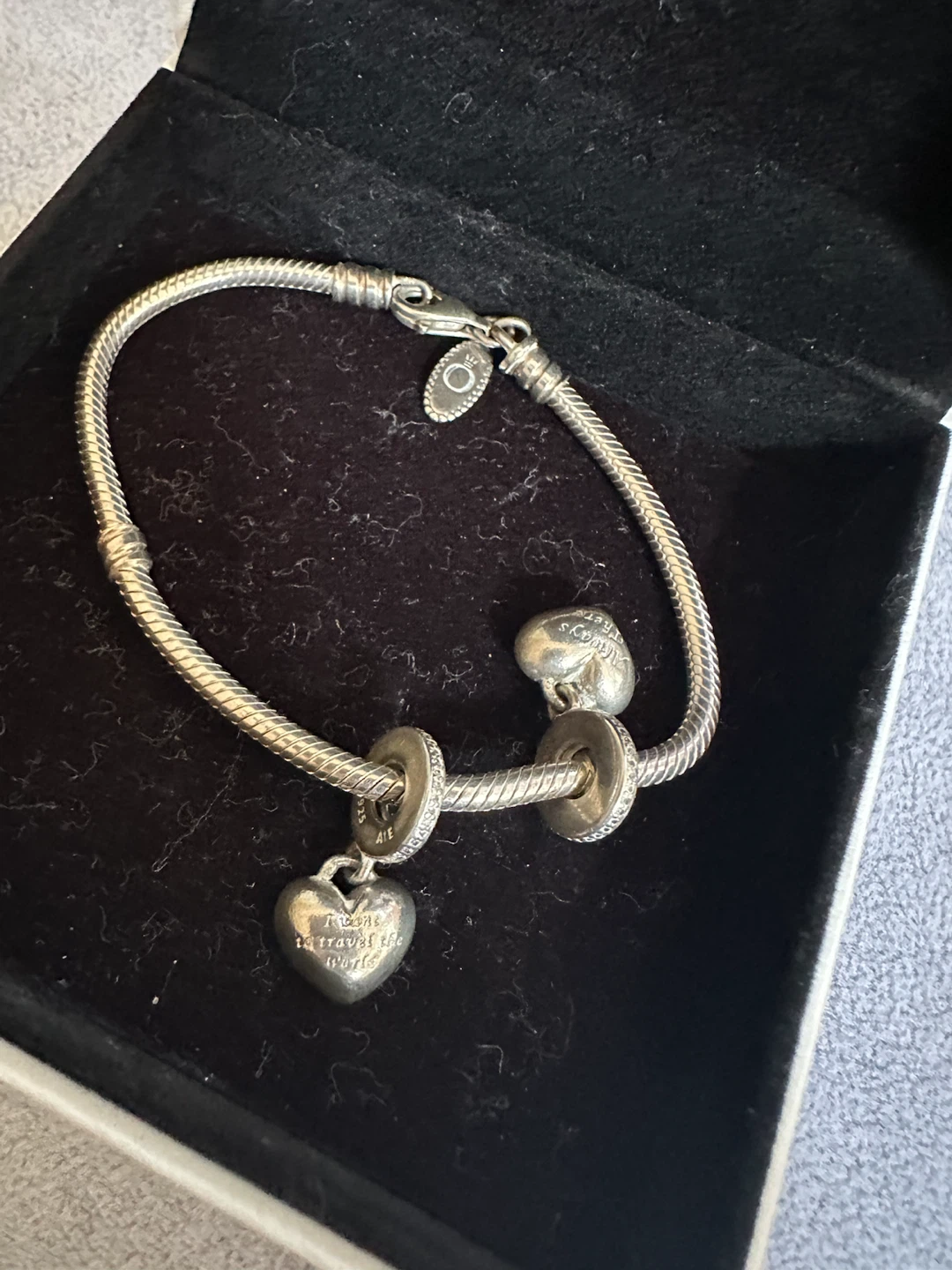 Pandora Sterling Silver Bracelet 7”with 2 Heart Charms - photo 3