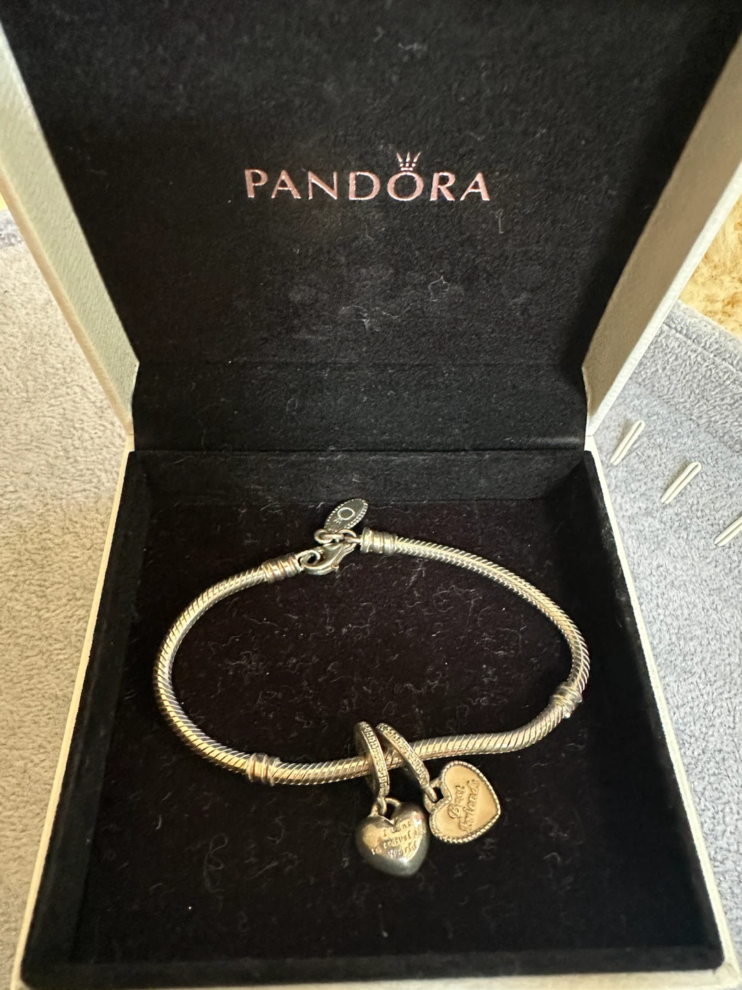 Pandora Sterling Silver Bracelet 7”with 2 Heart Charms - photo 4