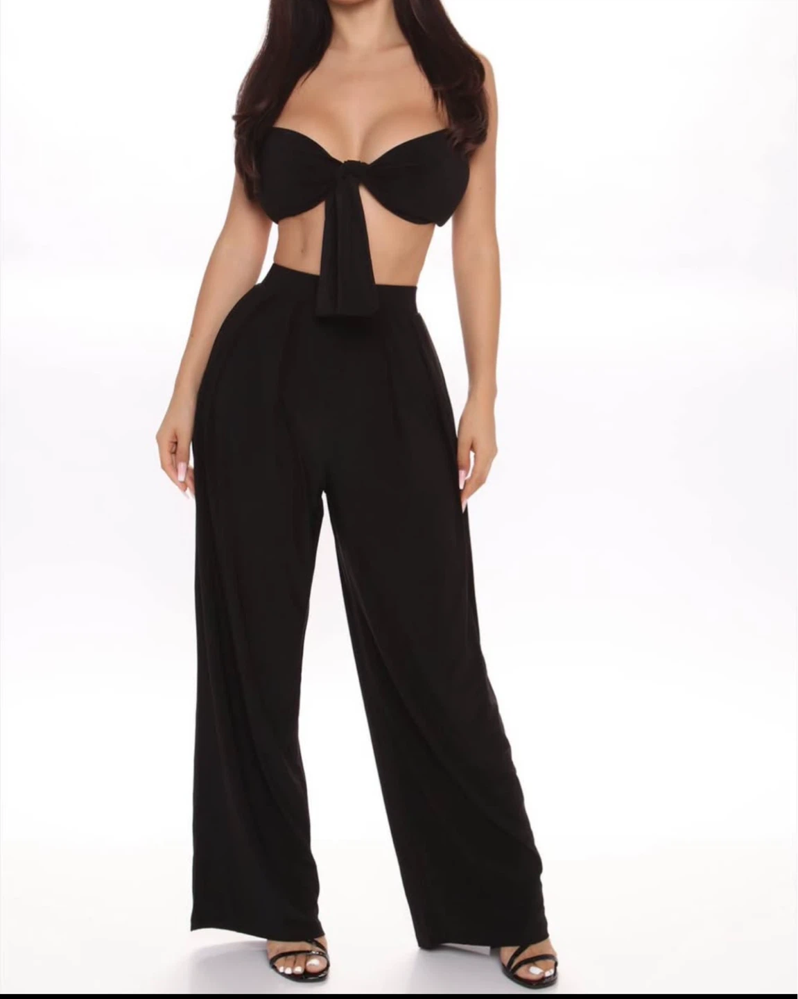 Black Tube Top and Wide Leg Pants Set