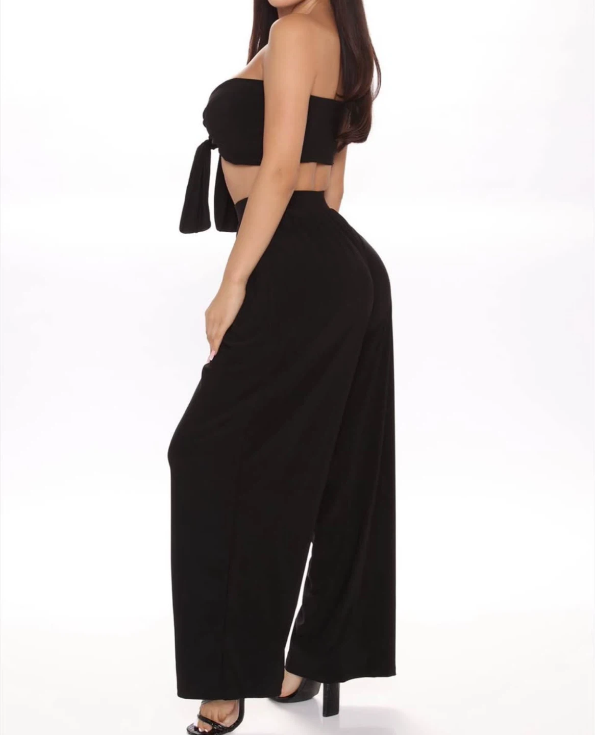 Black Tube Top and Wide Leg Pants Set - photo 2