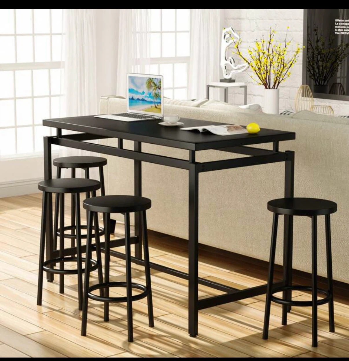 Black Bar Table with 4 Stools