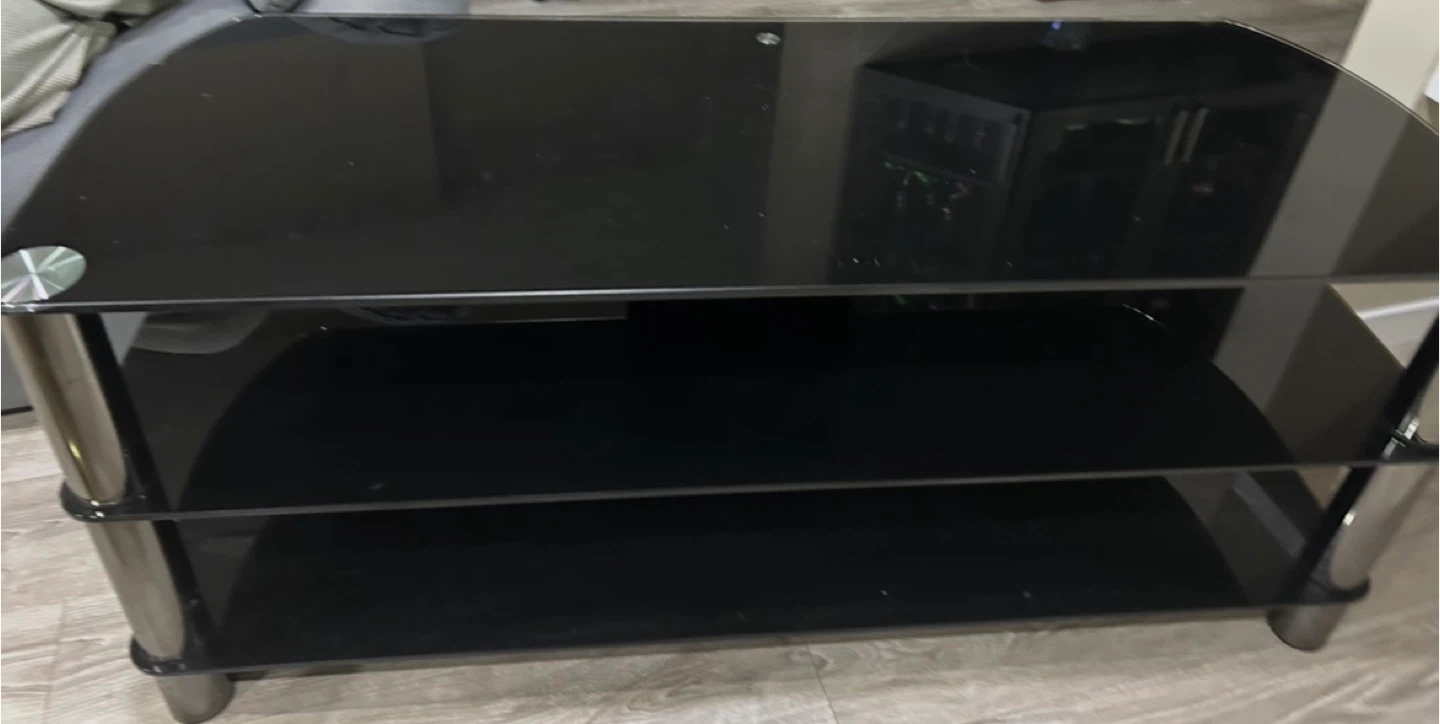 3-Tier Black Glass TV Stand with Silver Legs - photo 3