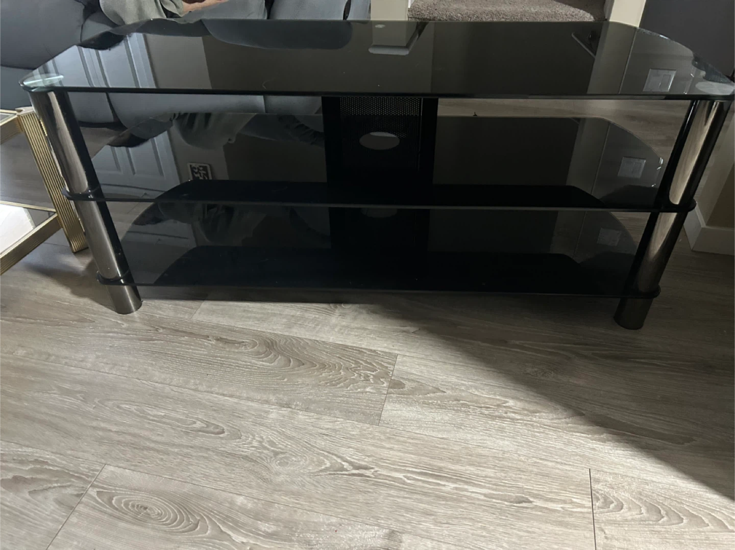 3-Tier Black Glass TV Stand with Silver Legs - photo 2