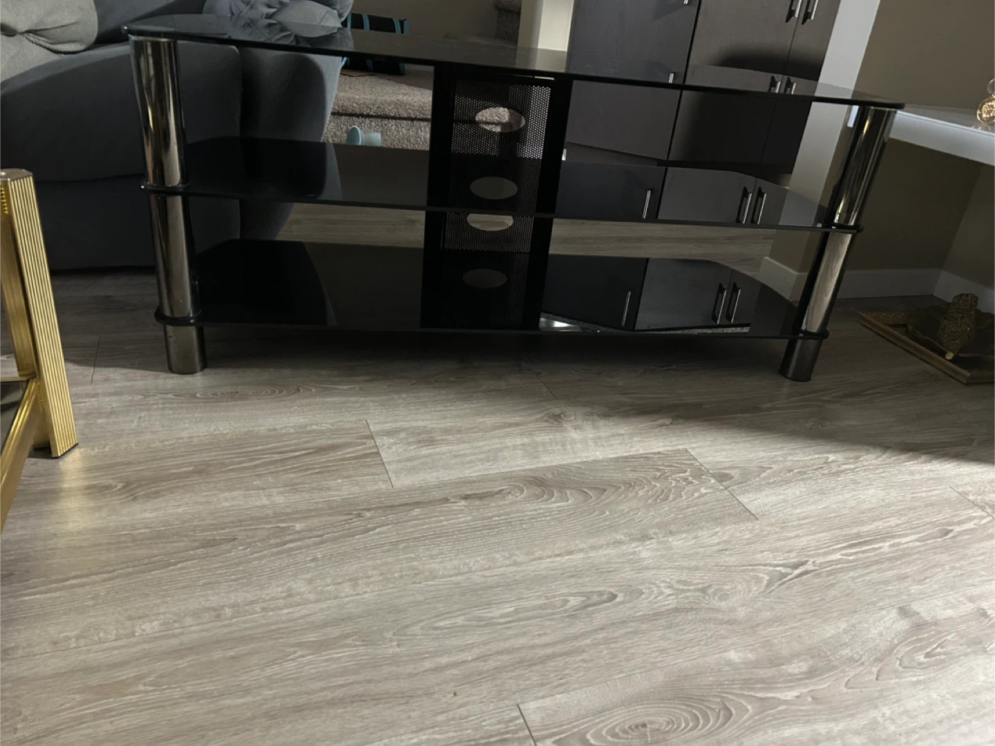 3-Tier Black Glass TV Stand with Silver Legs