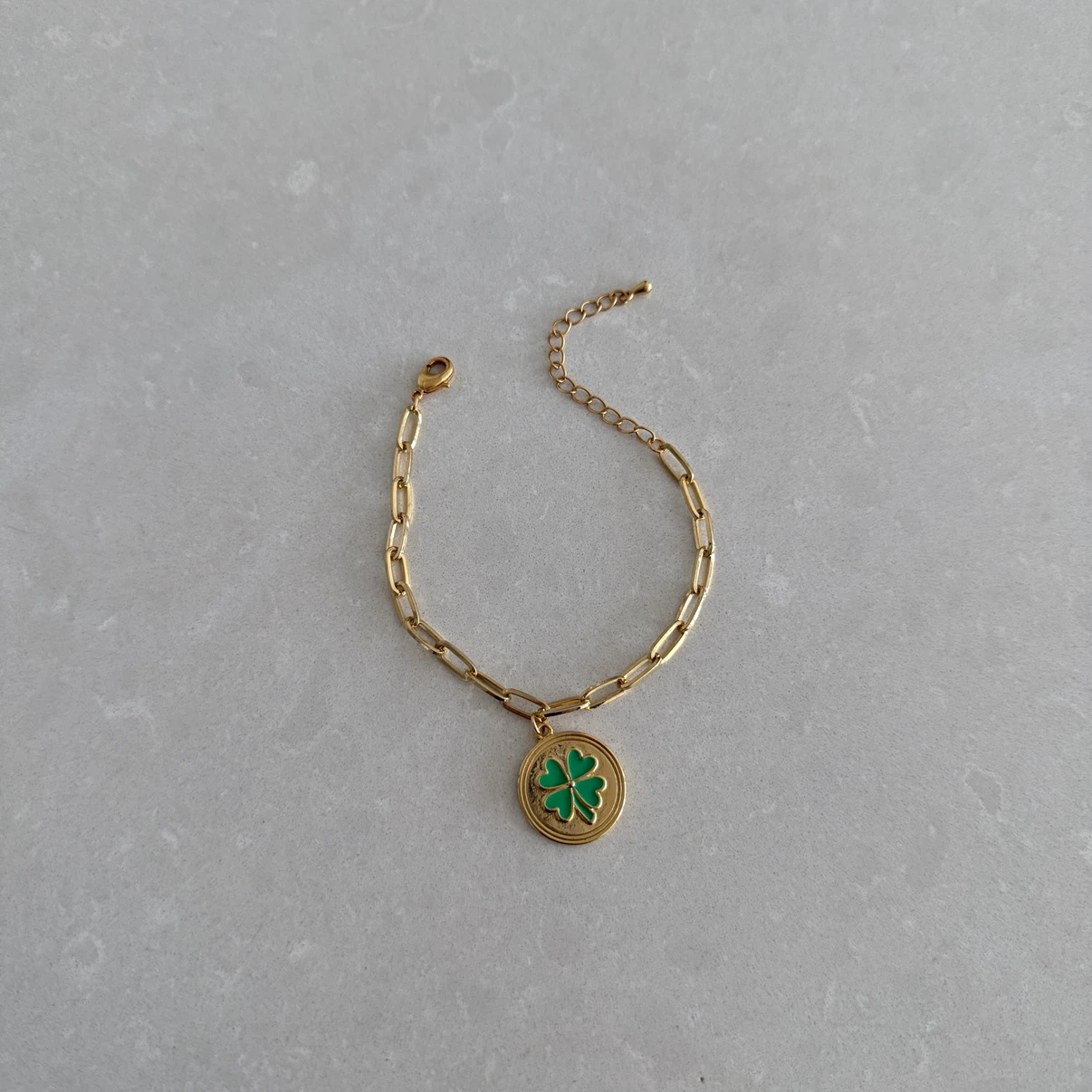Brass Chain Bracelet with Green Clover Charm