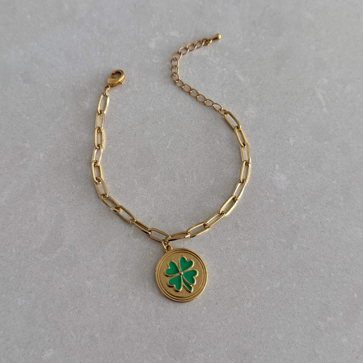 Brass Chain Bracelet with Green Clover Charm - photo 2