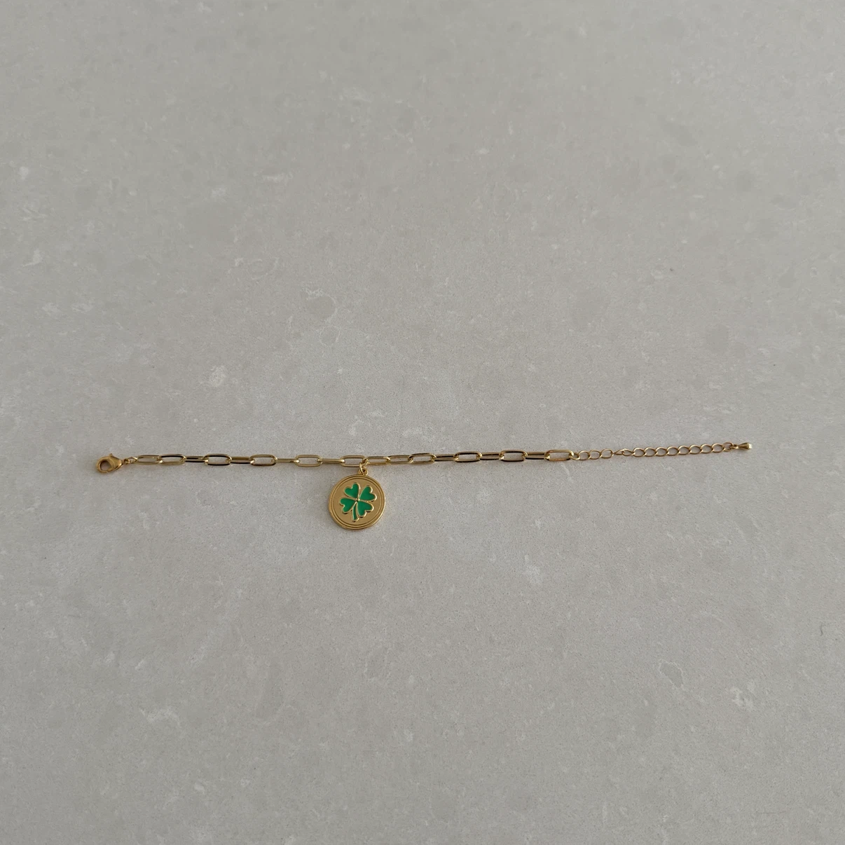 Brass Chain Bracelet with Green Clover Charm - photo 4