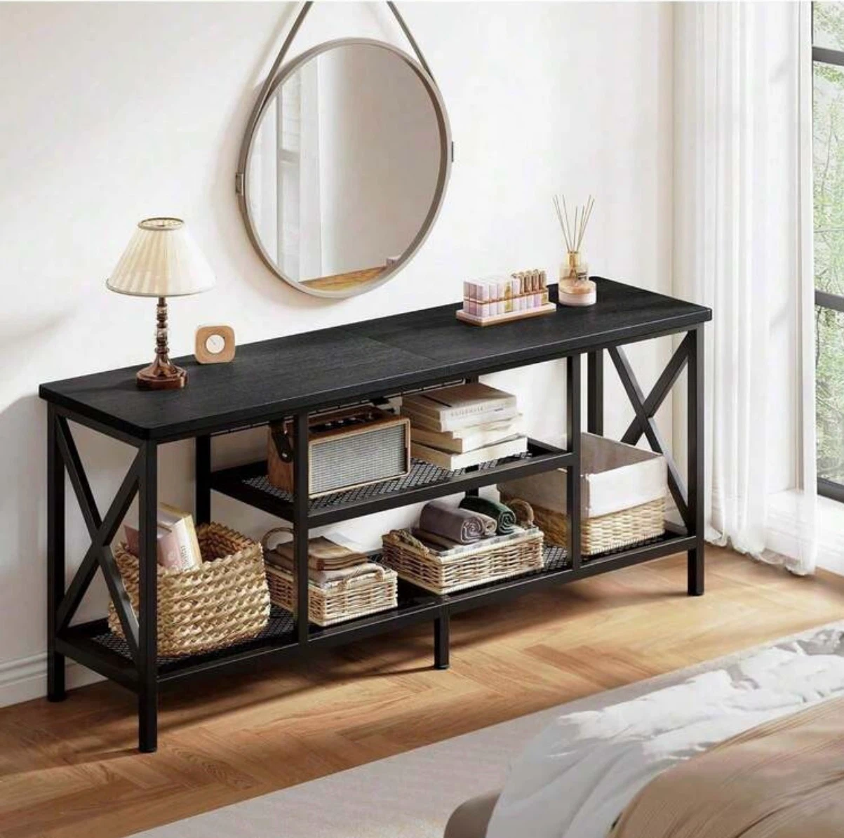 Black Console Table with Shelves