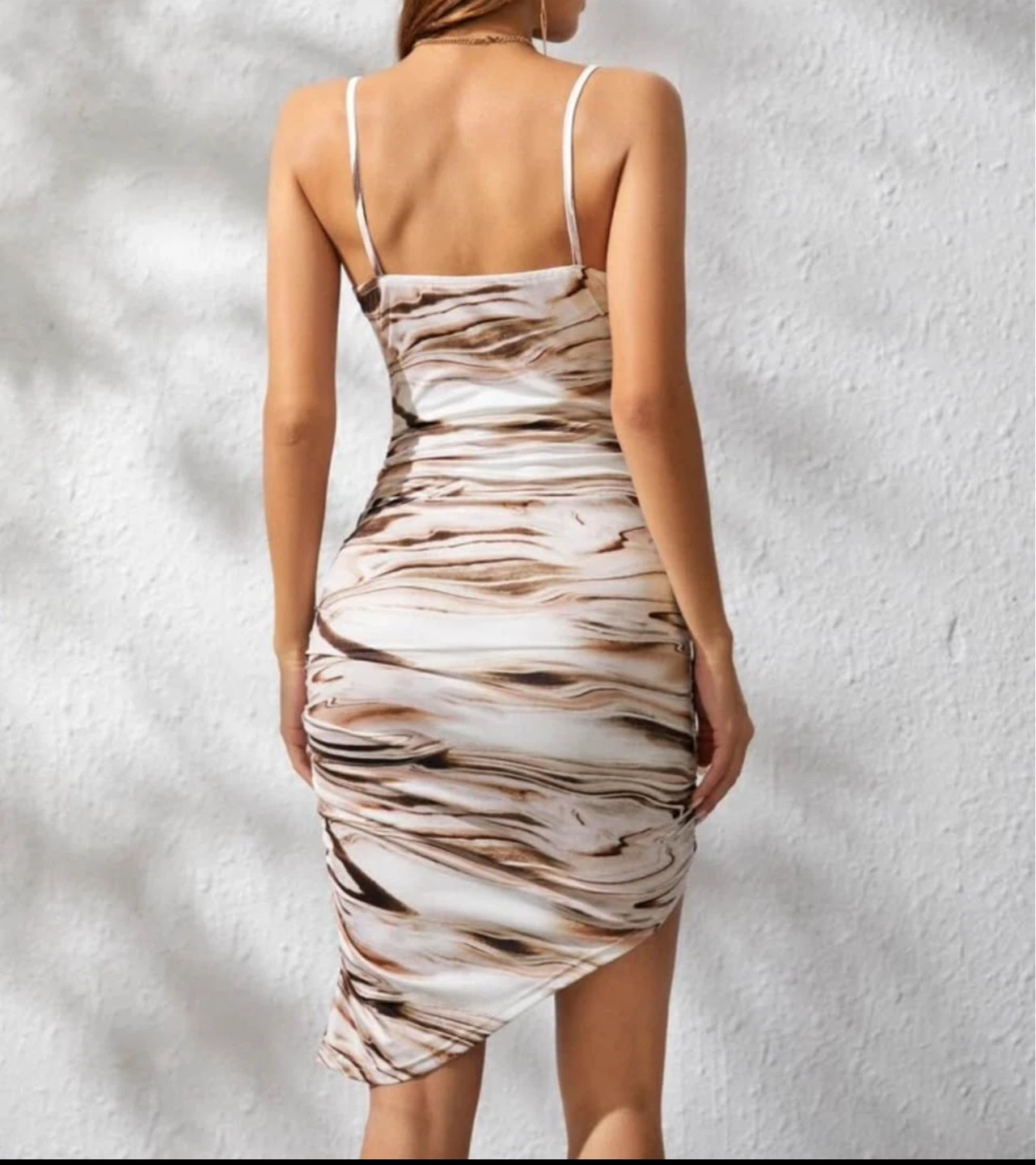 Ruched Marble Print Spaghetti Strap Dress - photo 2