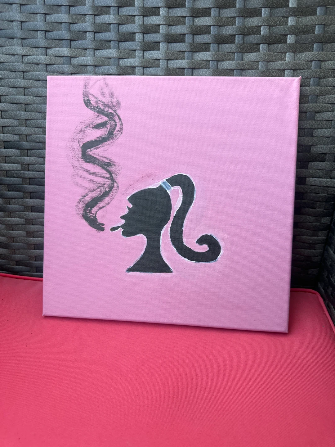 Pink Canvas Painting with Silhouette Art
