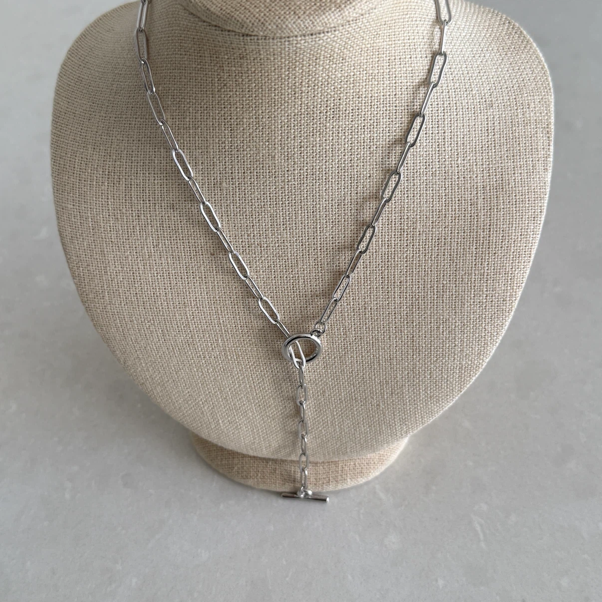 Brass Silver Tone Link Chain Necklace