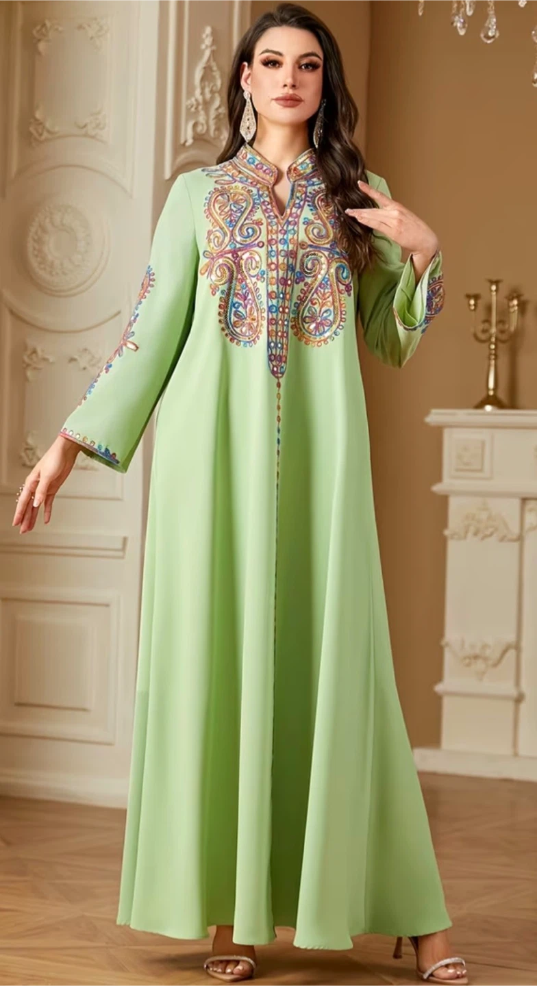 Light Green Embroidered Maxi Dress