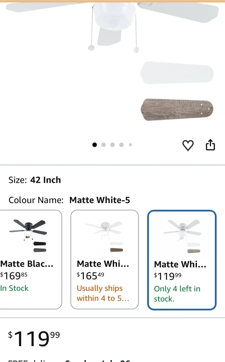 42" Ceiling Fan - Matte White with Light