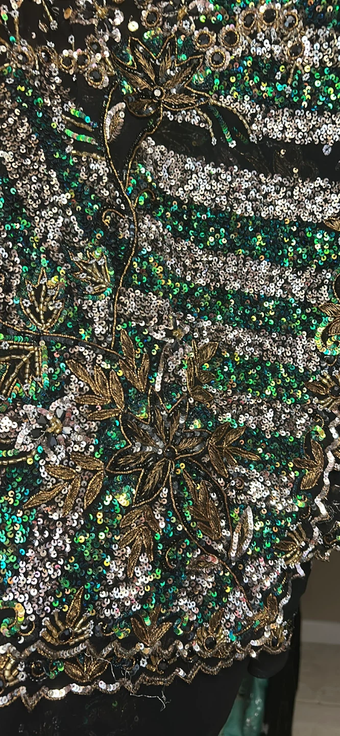 Embellished Black and Green Sequined Top