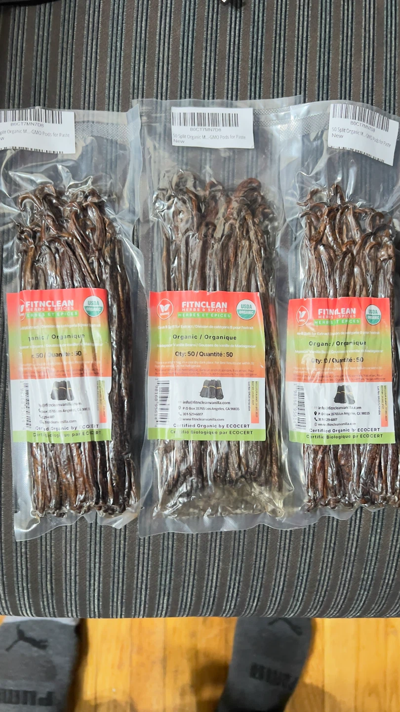 FITNCLEAN Organic Madagascar Vanilla Beans - 50 Count
