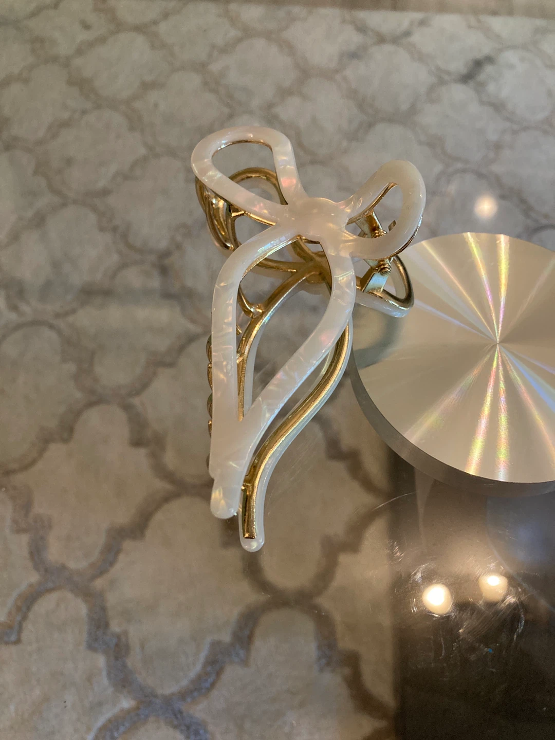 Iridescent White and Gold Claw Clip