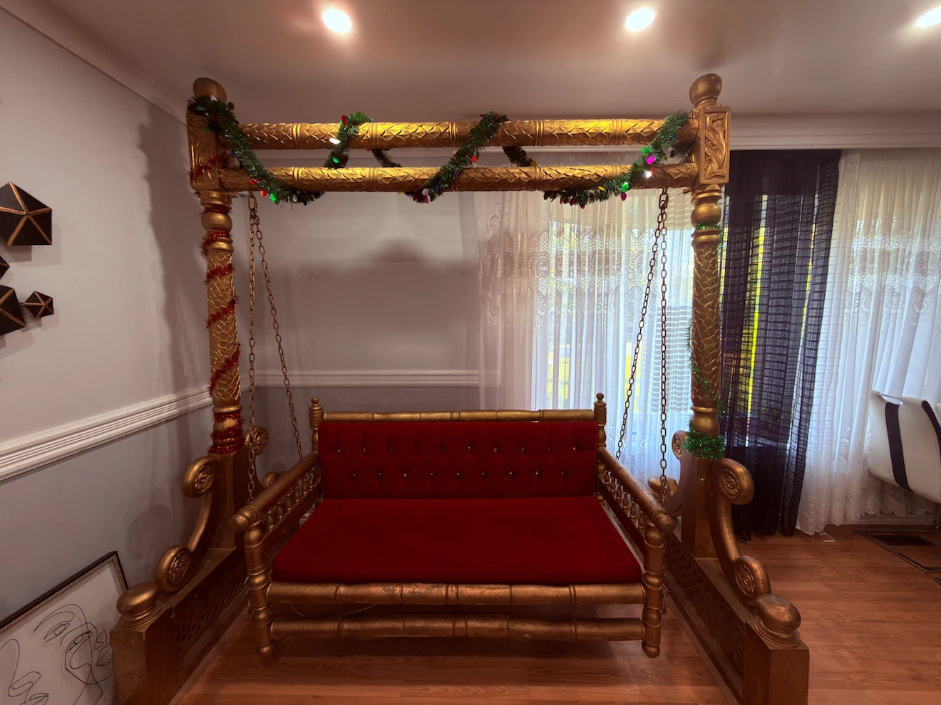 Gold Red Tufted Bench Swing - photo 2