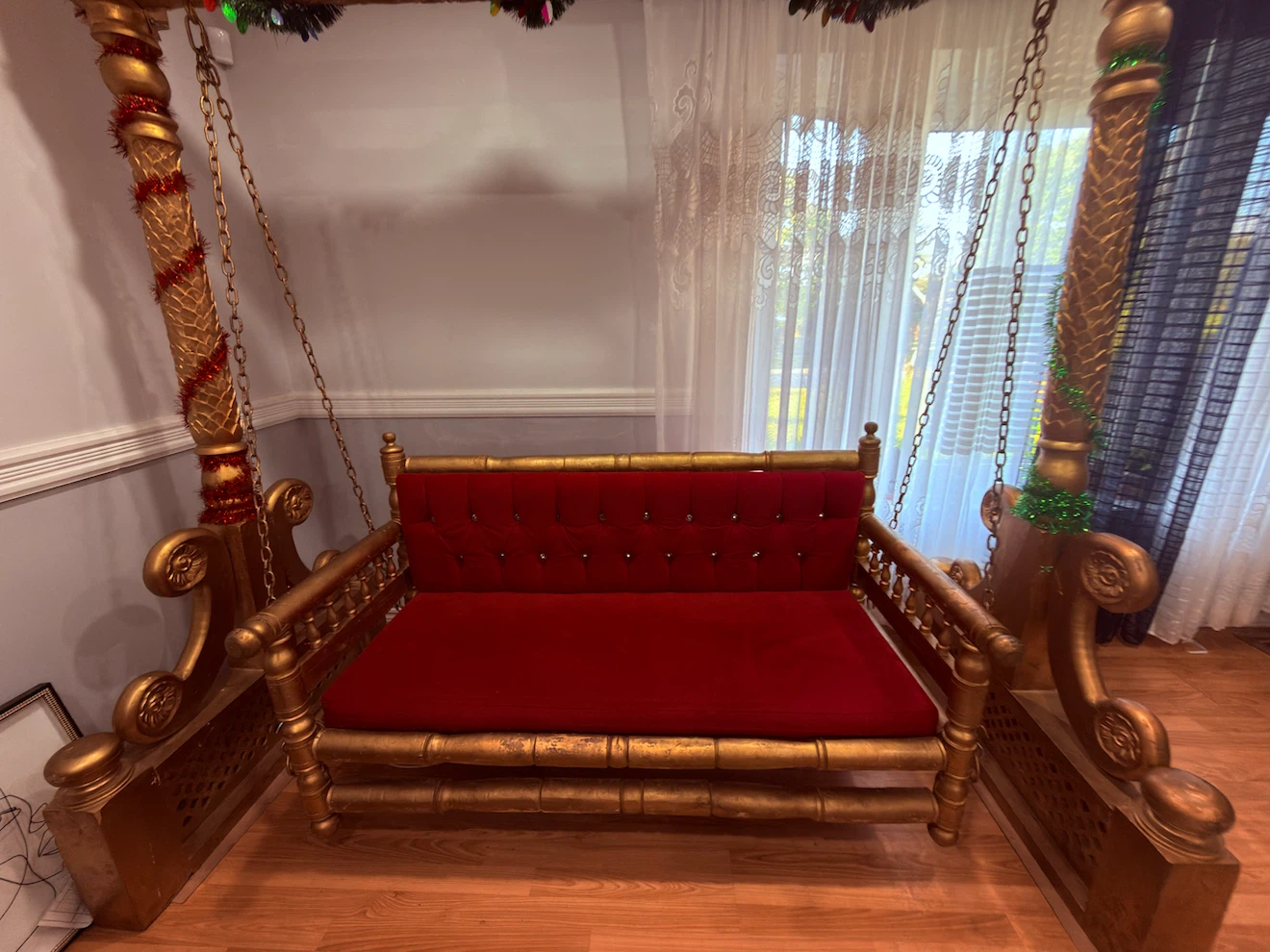 Gold Red Tufted Bench Swing - photo 3