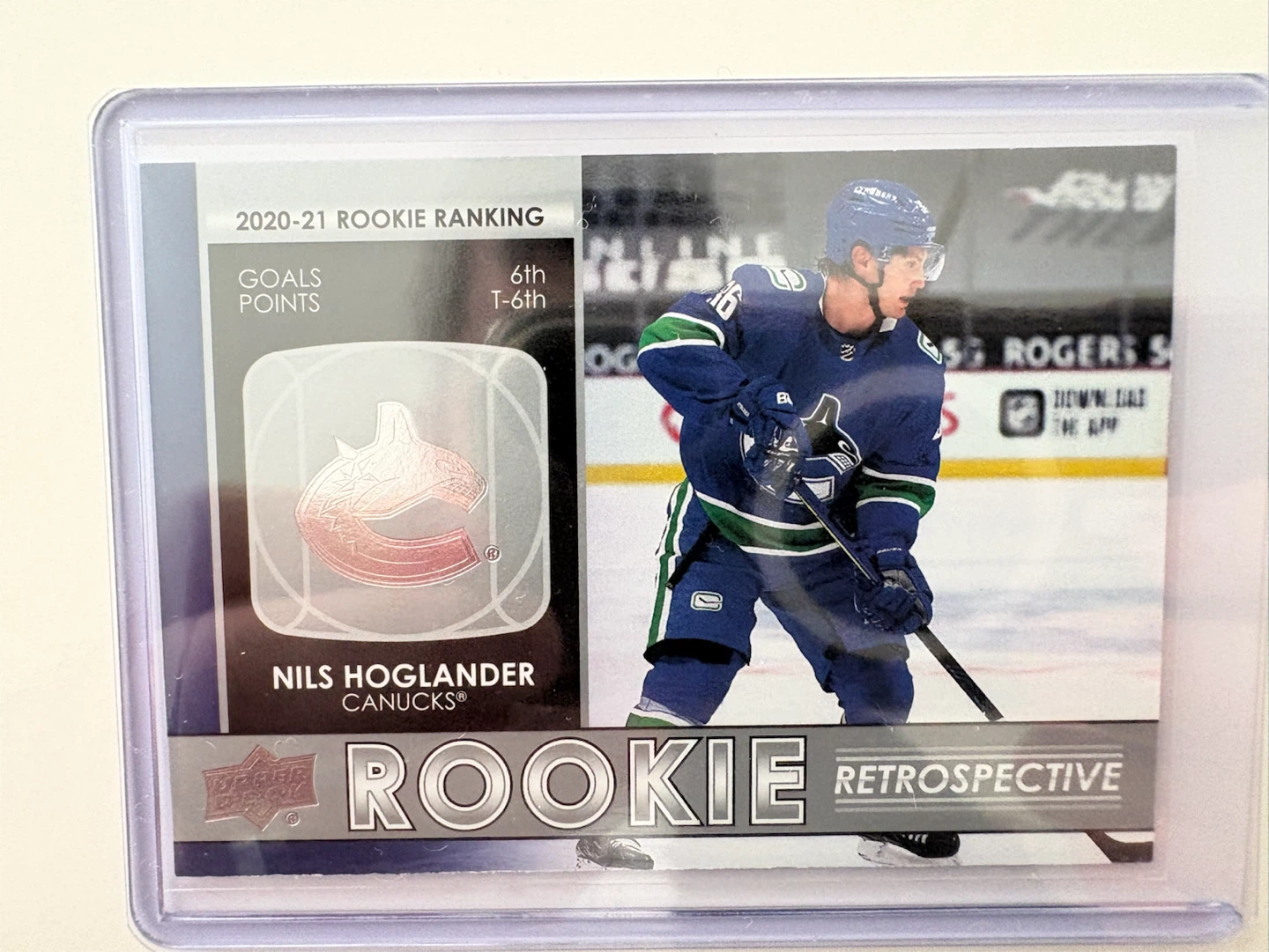 Nils Hoglander 2020-21 Rookie Retrospective Hockey Card