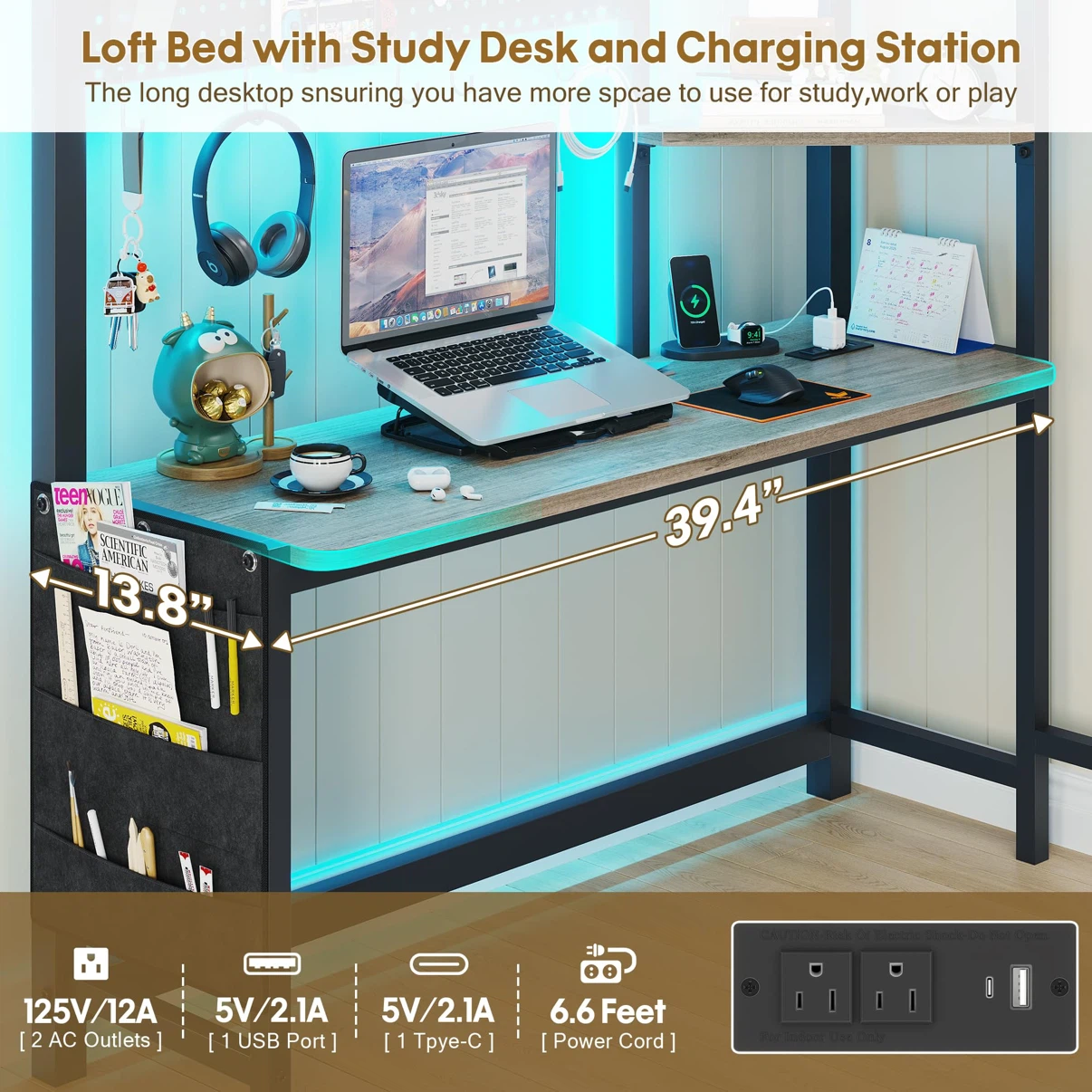 BYSAUD Twin Loft Bed with Desk and 6 Storage Drawers - photo 3