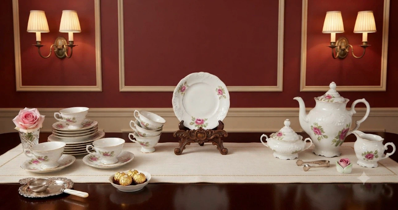 Exquisite Vintage Wałbrzych Porcelain Tea Service (27-Piece Set)