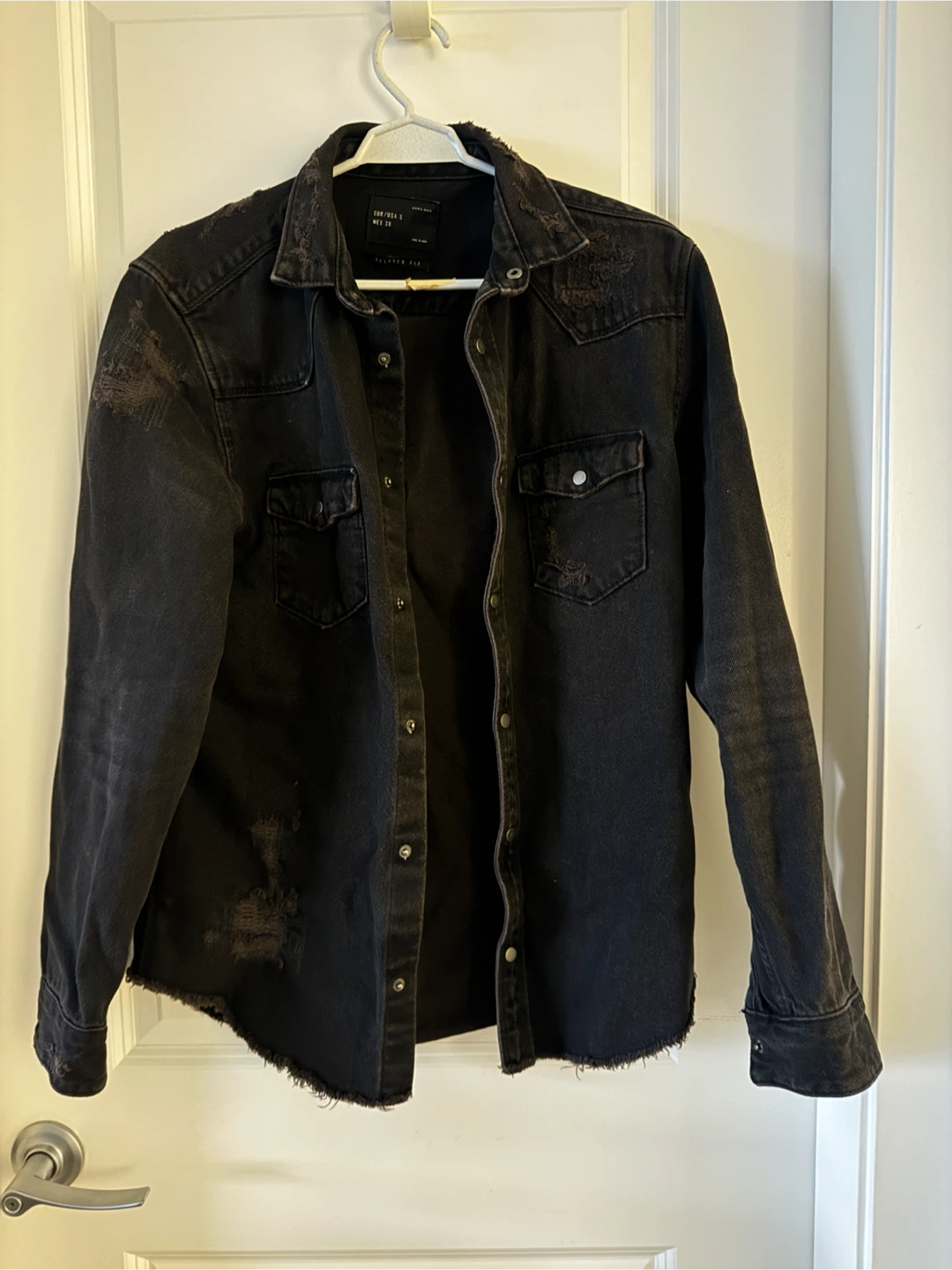 Zara Men's Black Distressed Denim Shirt