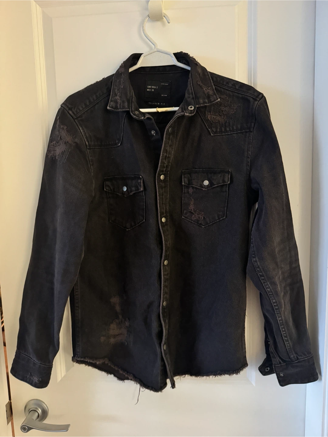 Zara Men's Black Distressed Denim Shirt - photo 2