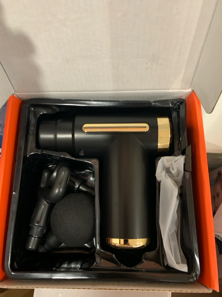 Black Massage Gun with Gold Accents