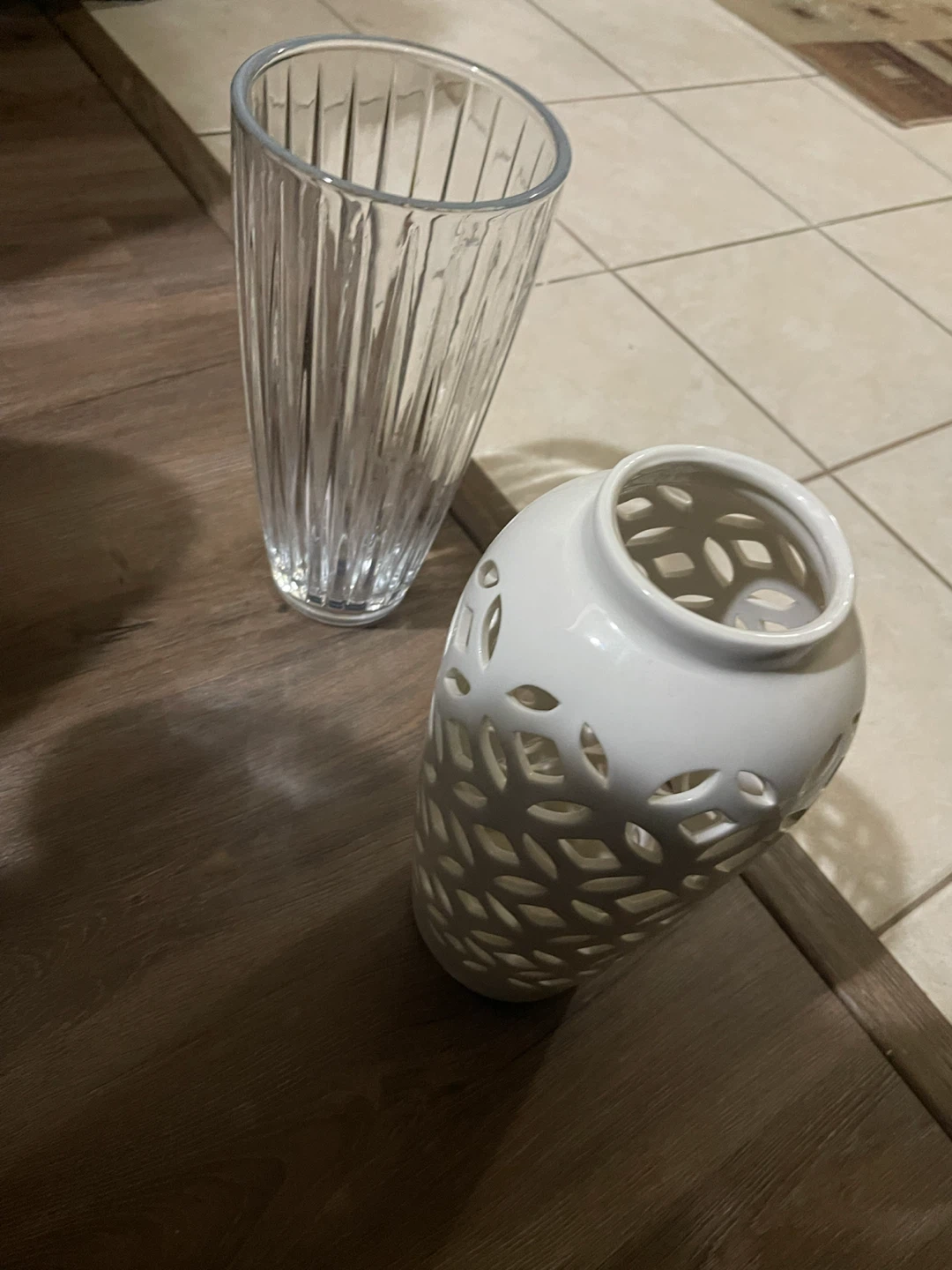 Glass and White Ceramic Vase Set