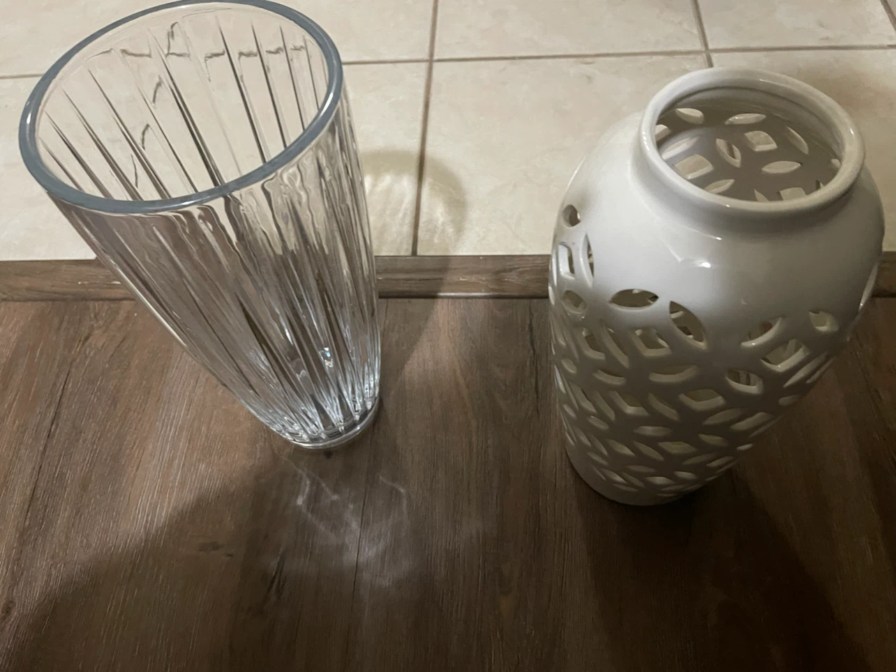 Glass and White Ceramic Vase Set - photo 2